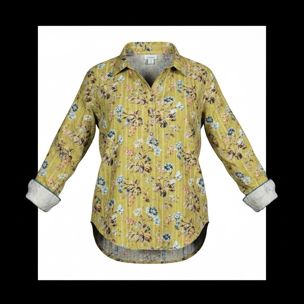 Sundance Floral Embroidered Blouse Women's Medium Boho Green Button Front Top